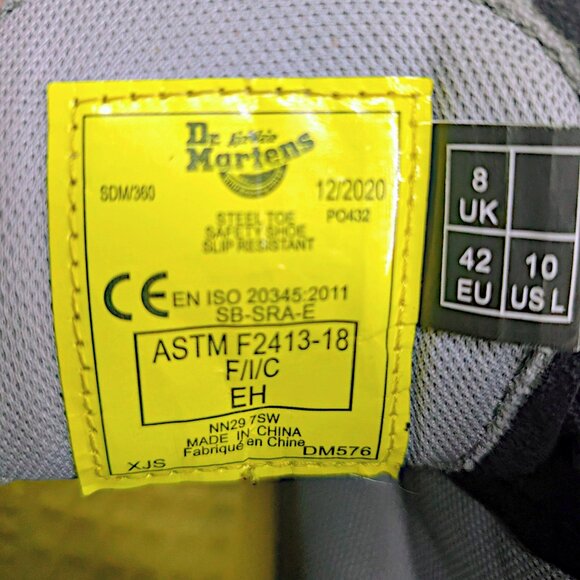 Dr. Martens Maple Zip Boots Black Steel Toe Work Leather Industrial Womens 10 - Picture 9 of 11